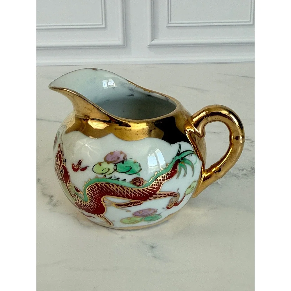 VTG Asian DragonWare and Phoenix 22K Gilded Sugar and Creamer